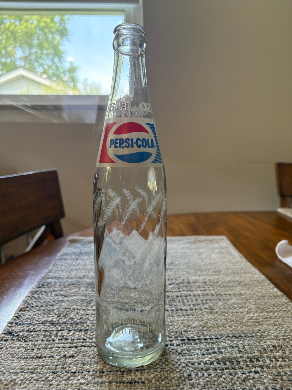 Pepsi-Cola Clear Glass Bottle with Red and Blue Logo